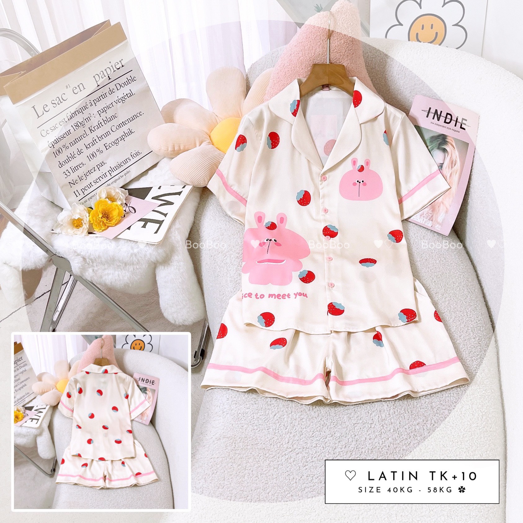 Đồ bộ pijama latin cao cấp tay ngắn quần đùi - hàng thiết kế boo
