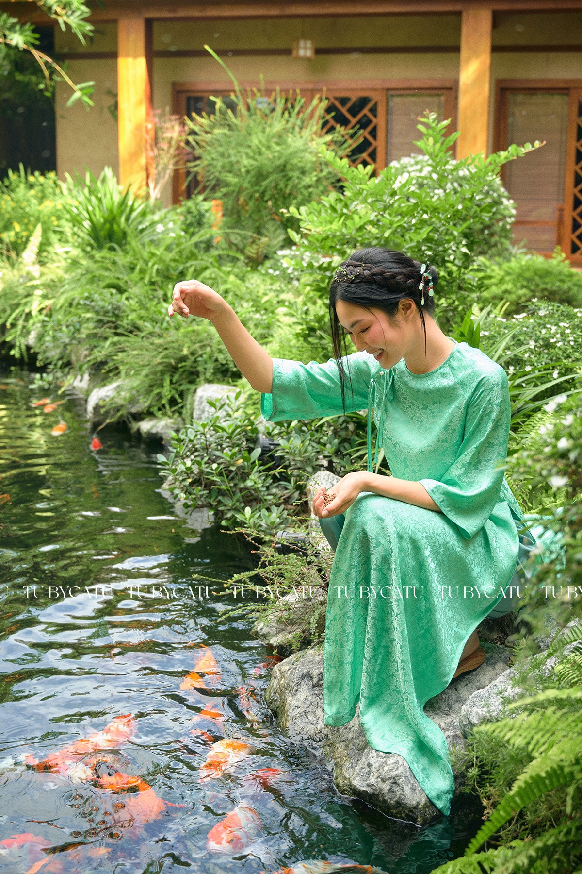 TUBYCATU | Áo Dài Gấm Lục Lam (KHÔNG KÈM QUẦN)