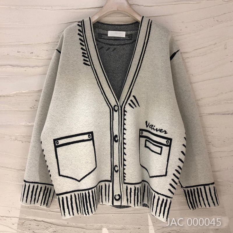 Cardigan đen In viền trắng