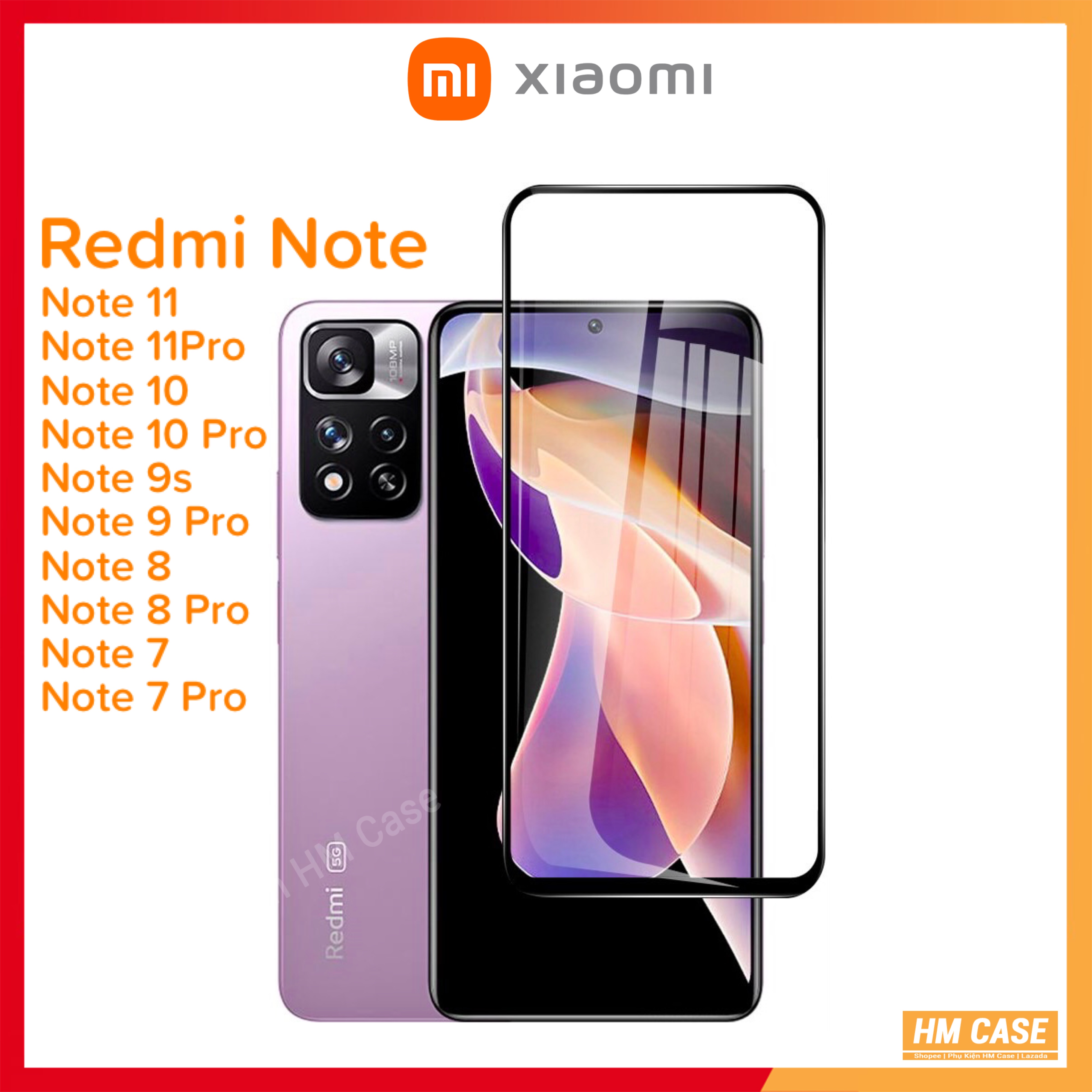 Cường lực 10D Redmi Note 12,12 Pro / Note 11,11S / 11 Pro / Note 10 / Note 9 / Note 8 / Note 7, Viền đen siêu mỏng