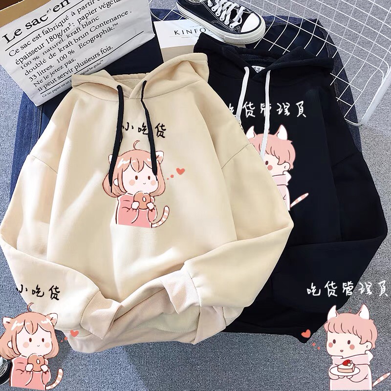 ÁO HOODIE ĐÔI, SET ÁO HOODIE IN HÌNH CÔ, CẬU BÉ TAI MÈO CUTE