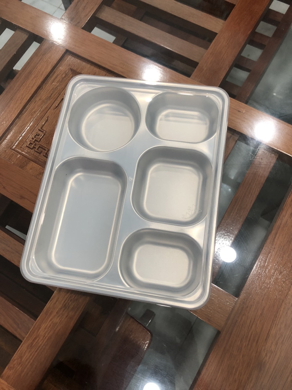 Khay cơm phần 5 ngăn inox 304 loại dày đựng thức ăn ( phân loại có nắp và không nắp)