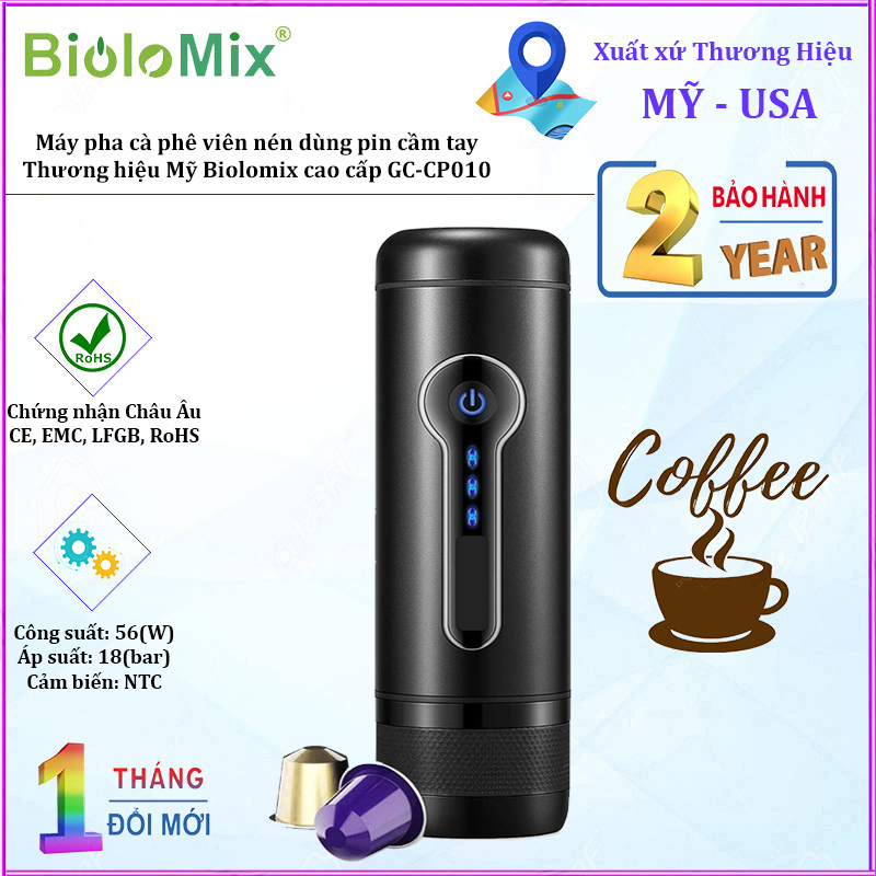 Máy pha cà phê viên nén cầm tay dùng pin Biolomix GC-CP010 - Bảo hành 12 tháng