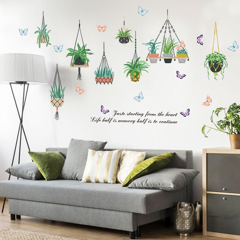 Decal dán tường giỏ hoa xương rồng SK9329 - Decal dán tường cây xanh ,Decal dán tường hoa lá