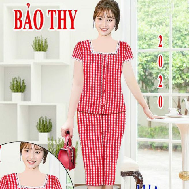 đồ bộ caro lụa mặc nhà dễ thương vs151 vanshop92423