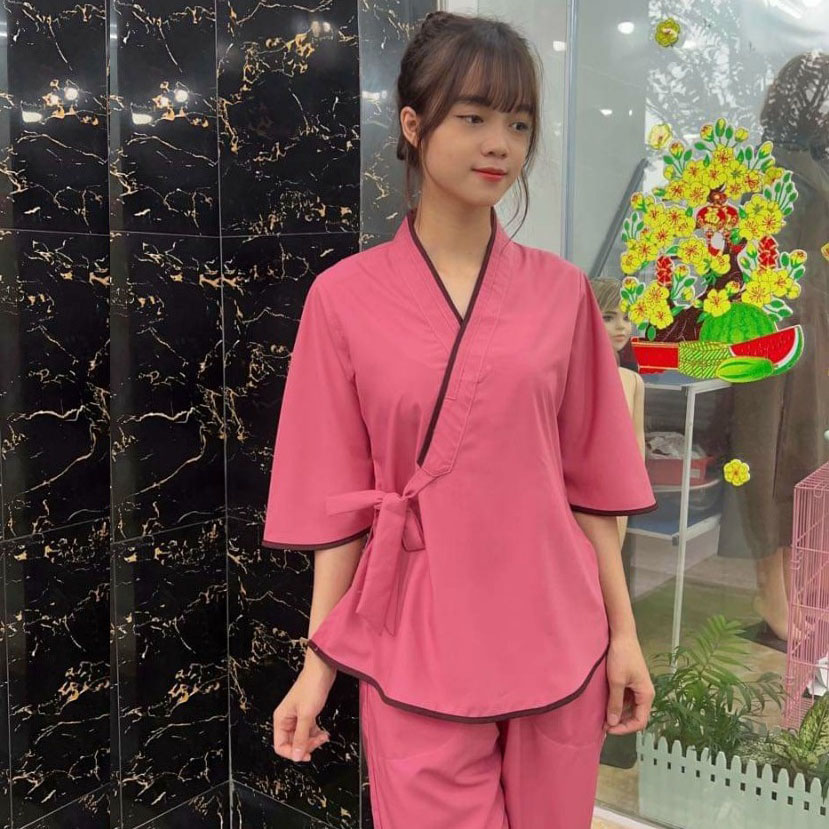 NƠ TRƠN Có Bigsize Trang phục truyền thống, Bộ quần áo mặc nhà, Quần Áo nữ Phật Tử Đi Chùa, Đồ lam đi chùa mẫu xéo nơ mã KA06A