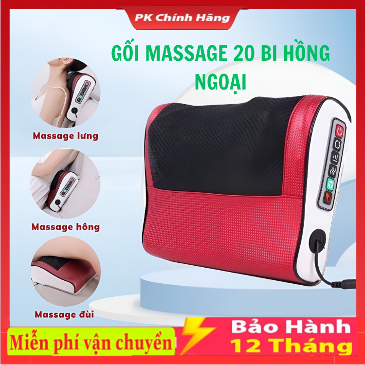 Gối massage cổ vai gáy gối massage hồng ngoại 20 bi cao cấp hỗ trợ mát xa toàn thân