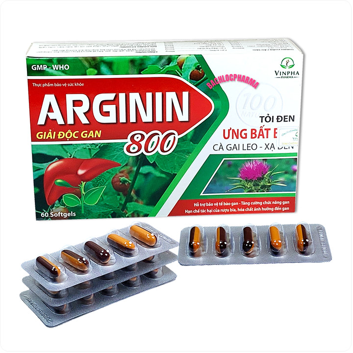 Viên Uống Giải Độc Gan Arginin 800 tỏi đen,ưng bất bạt, cà gai leo, xạ đen- Hỗ trợ thanh nhiệt, giải độc gan, bảo vệ gan và tăng cường chức năng gan.-hộp 60 viên