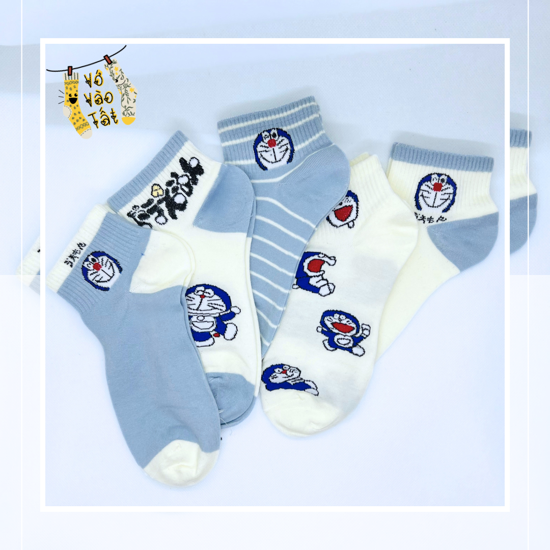 VỚ TẤT CỔ NGẮN DORAEMON XANH BIỂN NHẠT