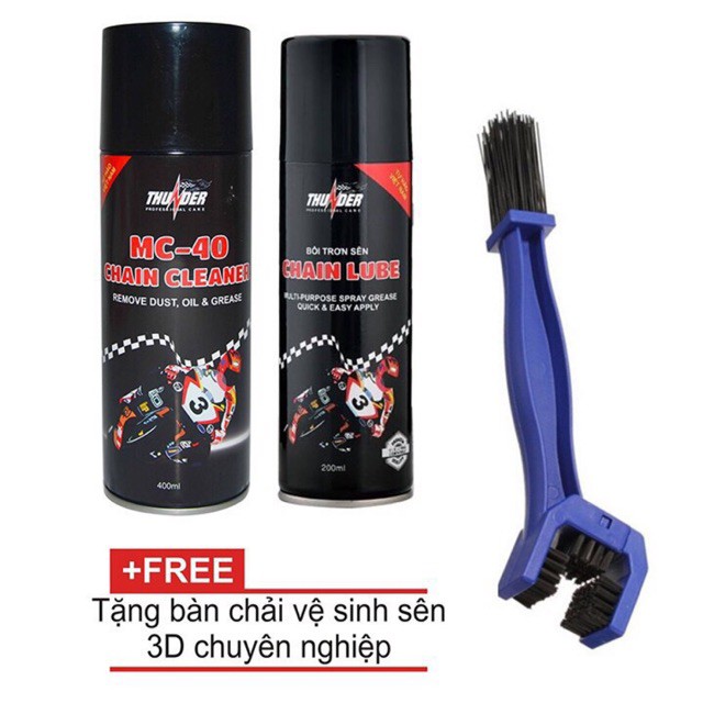 Combo xịt sên , rửa sên Thunder Chain Lube & Thunder Chain Cleaner tặng bản chài chà sên 3D . DoChoiXeMay