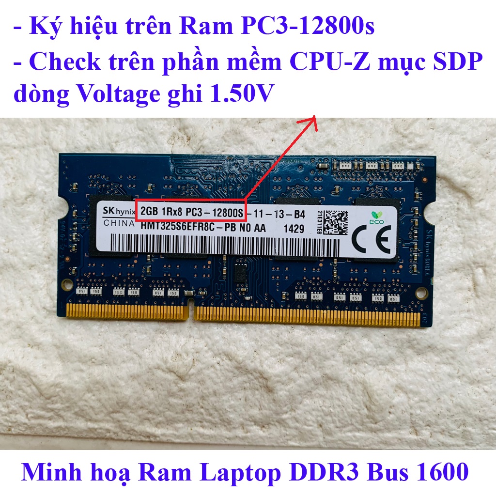 RAM Laptop 2GB PC3-12800s (DDR3 Bus 1600 MHz) hàng bóc máy đã qua sử dụng