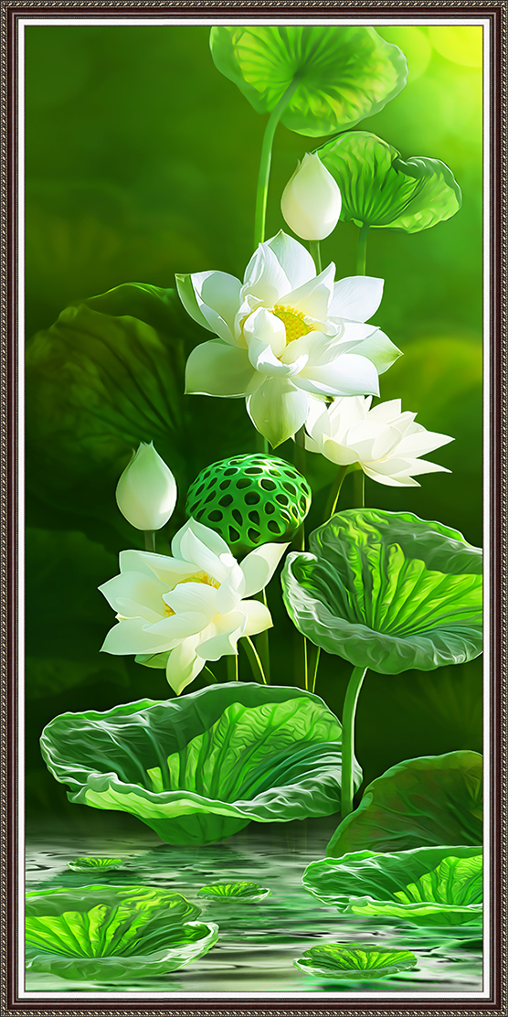 Tranh 3D dán tường hoa sen pp có in viền