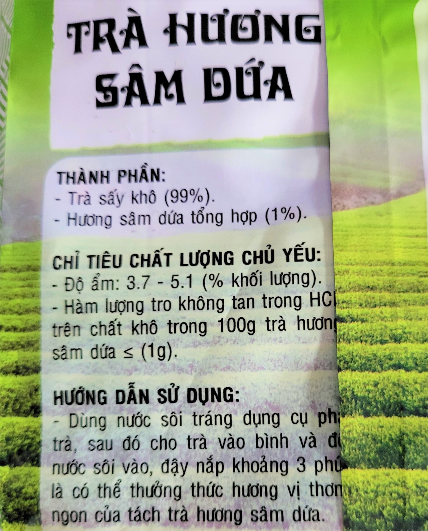 [GÓI LỚN 250g] TRÀ HƯƠNG SÂM DỨA (Trà lá) [VN] VIỆT SAN Tea with Pandan Flavour