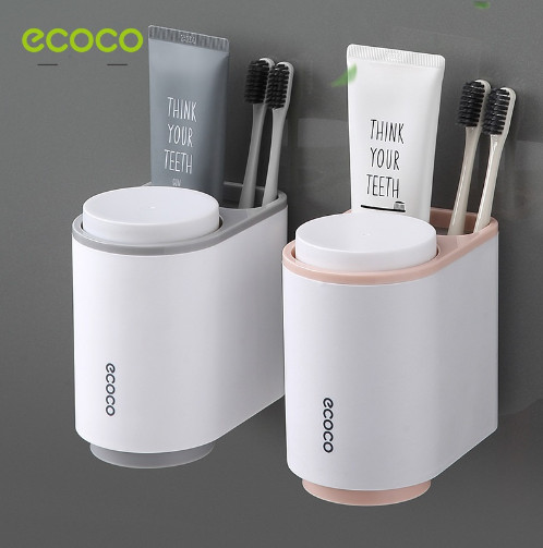 Hộp đựng bàn chải, kem đánh răng ecoco kèm 2 cốc dán tường