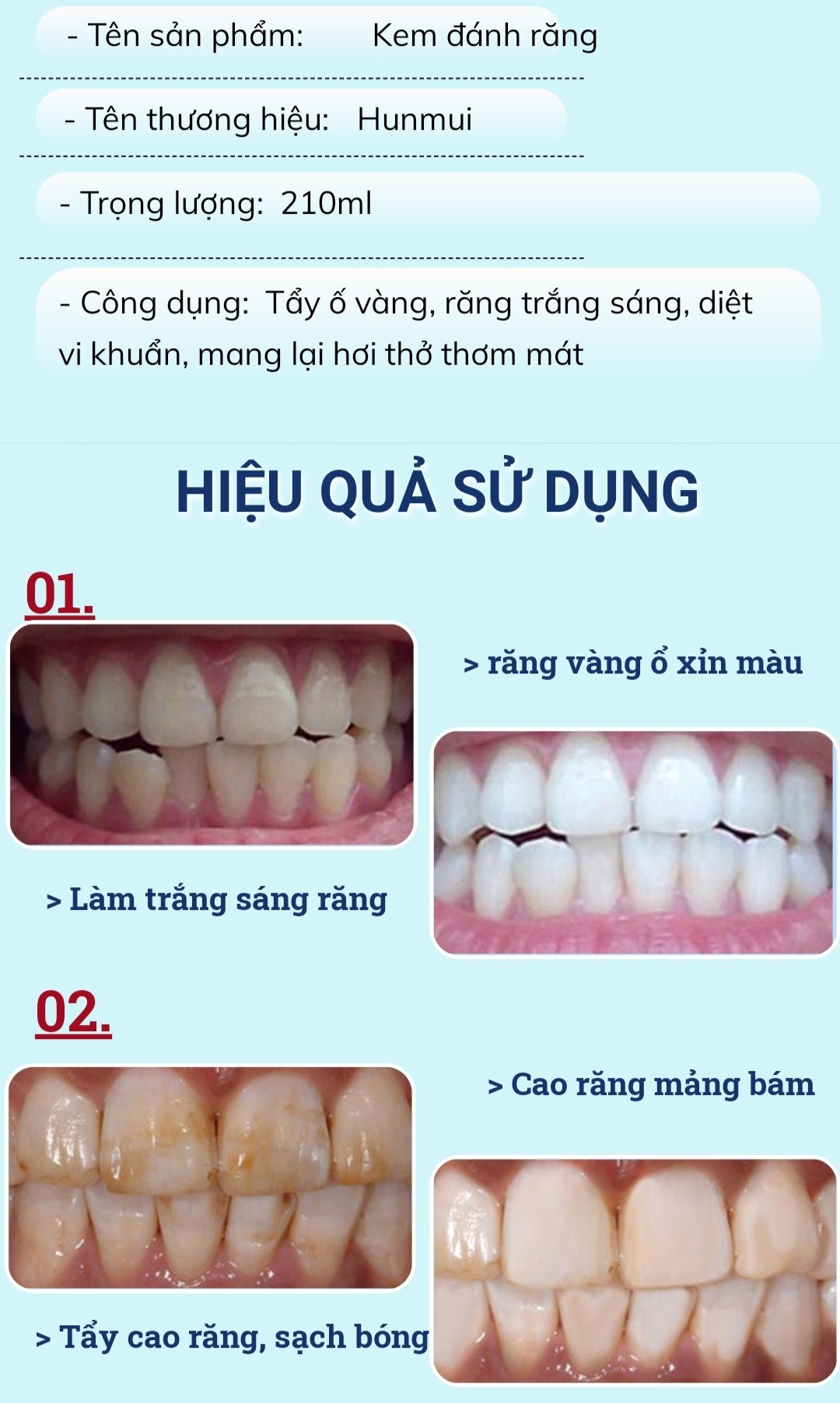 [chính hãng] kem đánh răng hunmui - kem đánh răng dạng gel lỏng -dành cho mảng bám do hút thuốc 3
