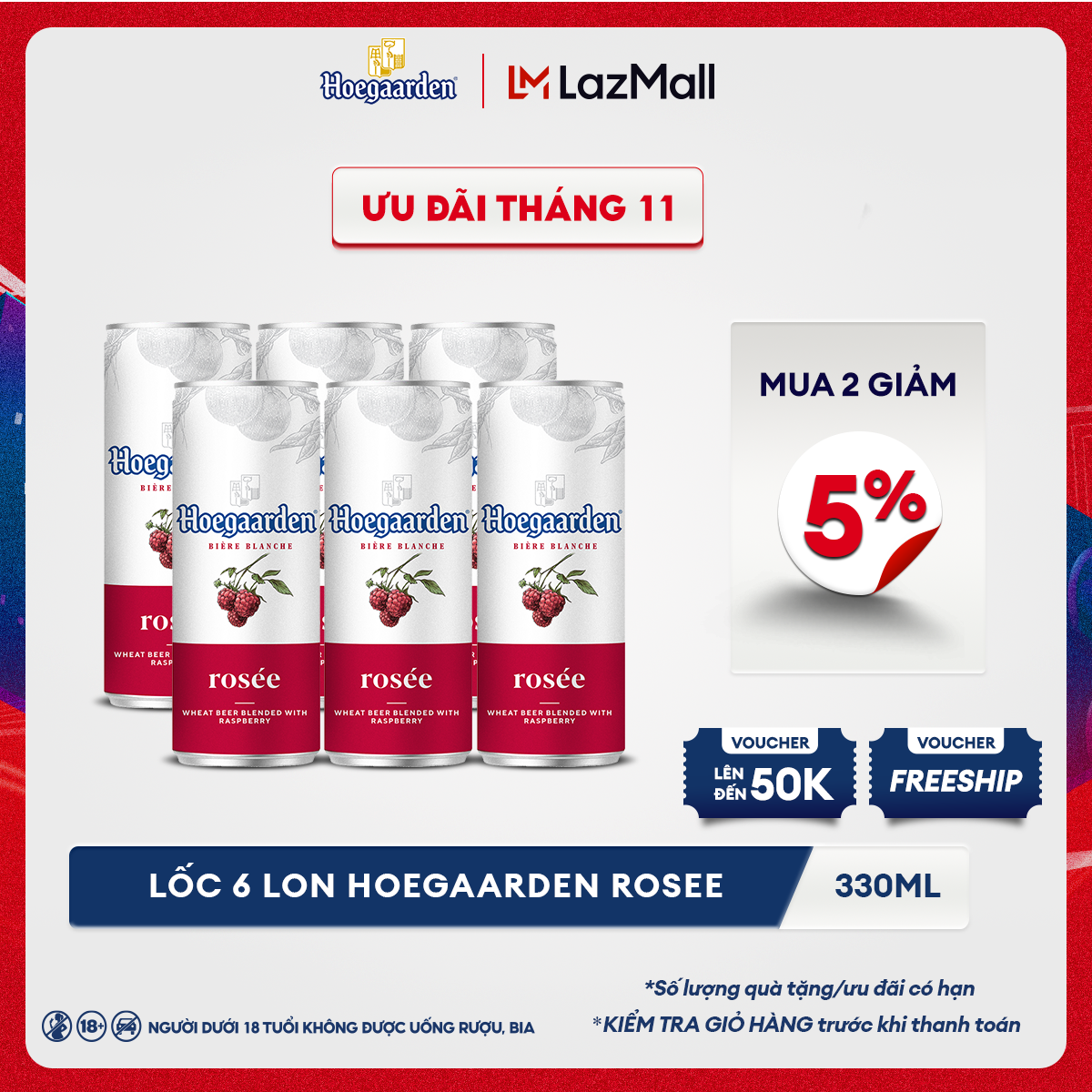 Lốc 6 lon Hoegaarden Rosee (330ml/lon) [Date 12/2024]