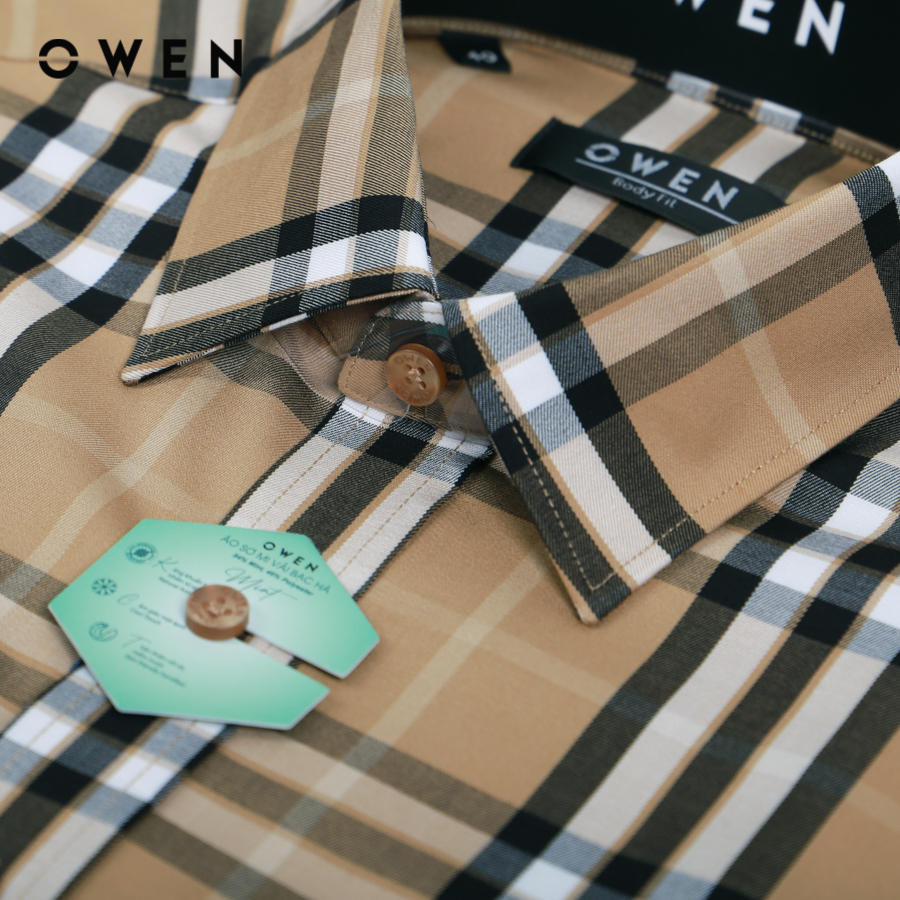 OWEN - Áo sơ mi ngắn tay Body Fit AB230374NT màu Vàng chất liệu Mint-Polyester