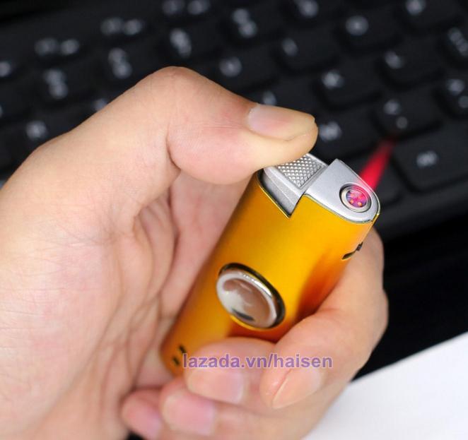 Bật lửa khò con quay spin vỏ kim loại có đèn(Màu đỏ)