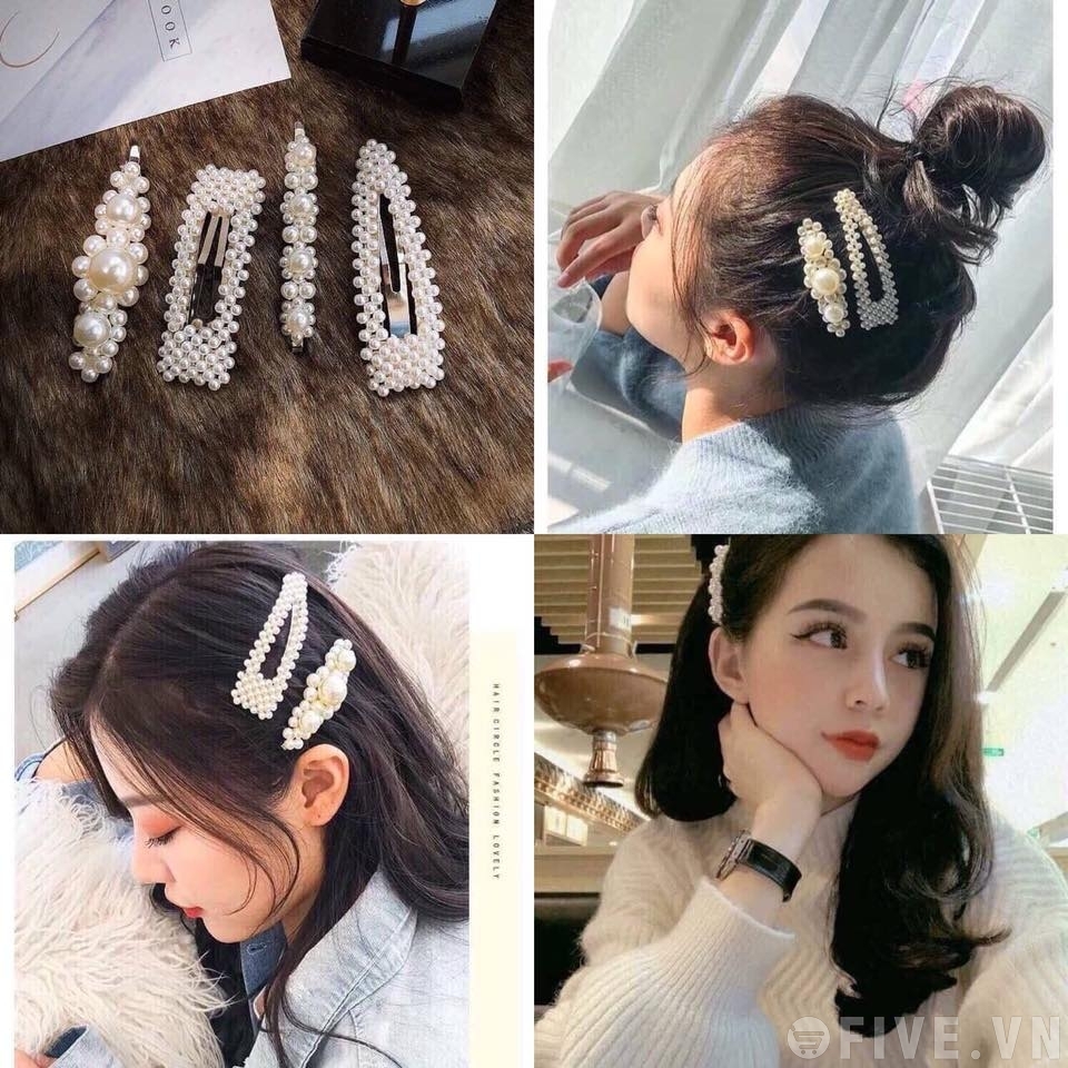 Set kẹp tóc 4 món Hàn Quốc, Kẹp toc Ngoc Trai