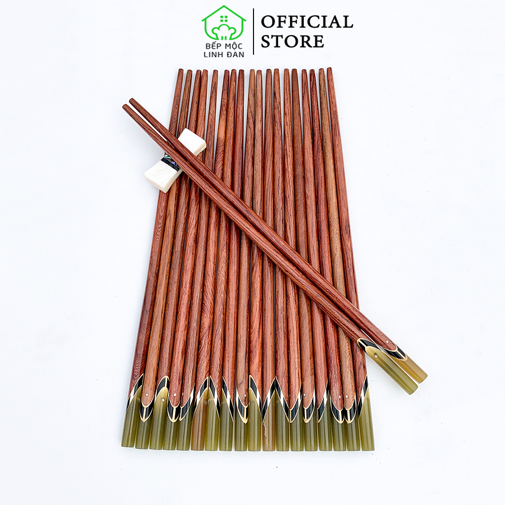 Đũa cẩm lai cẩn thạch màu sừng hahanco bộ 10 đôi - gỗ mộc vân đẹp