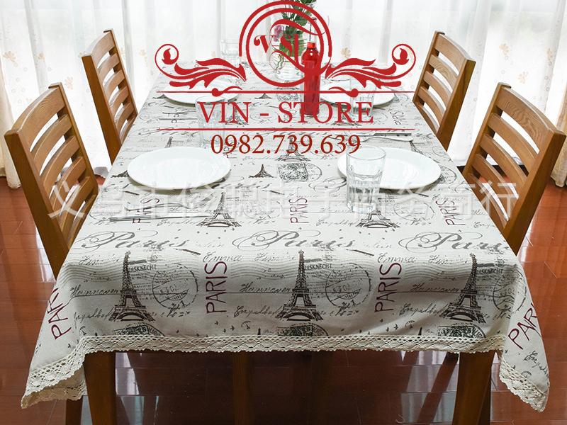 140X220cm KB014 Khăn trải bàn Báo Paris Vinstore Homedecor khăn trải bàn đẹp khăn ăn khăn bàn tablecolths tableware flower canvas vintage tea dining table cafe fabric linen cotton