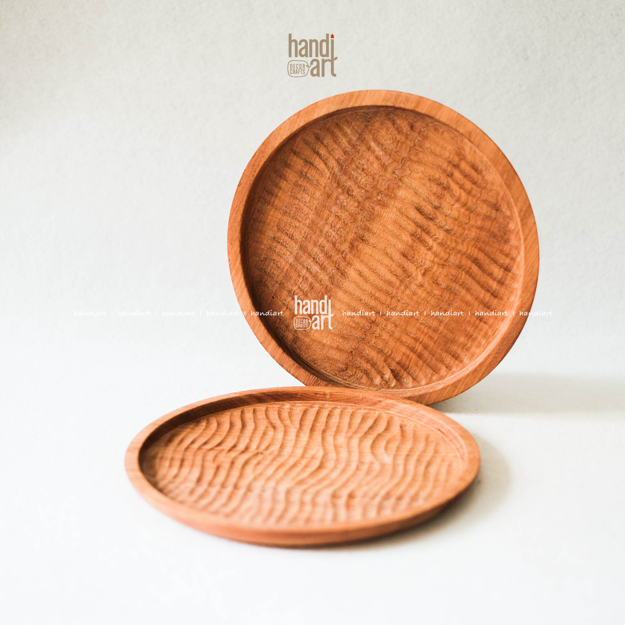 Đĩa gỗ đỏ tròn handmade, Đĩa đựng thức ăn