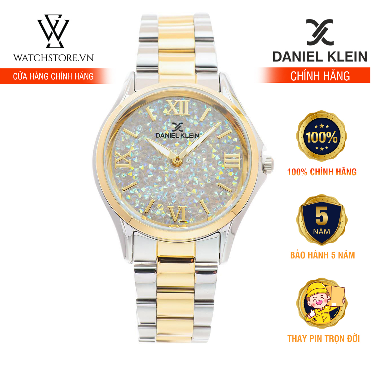 Đồng hồ quartz nữ daniel klein chính hãng watchstore dk.1.12826-1 thiết kế kính khoáng 34mm, dây kim loại và vỏ thép không gỉ