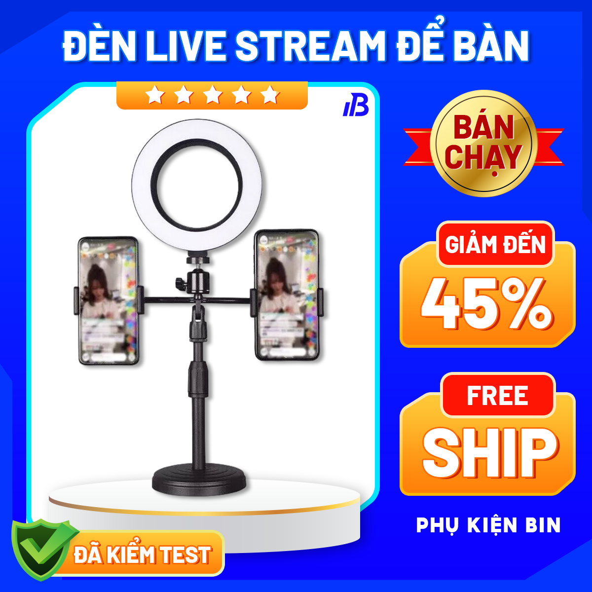 [HCM]Đèn live stream để bàn size 16cm Hợp kim chắc chắn Bảo hành 1 đổi 1 Bộ giá đỡ điện thoại Livestream có đèn Led Đèn led livestream để bàn mini tích hợp 2 giá đỡ điện thoại kiểu chữ T
