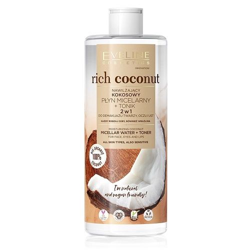 Nước tẩy trang Eveline Rich Coconut dưỡng ẩm tinh dầu dừa 2 tác động 500ML