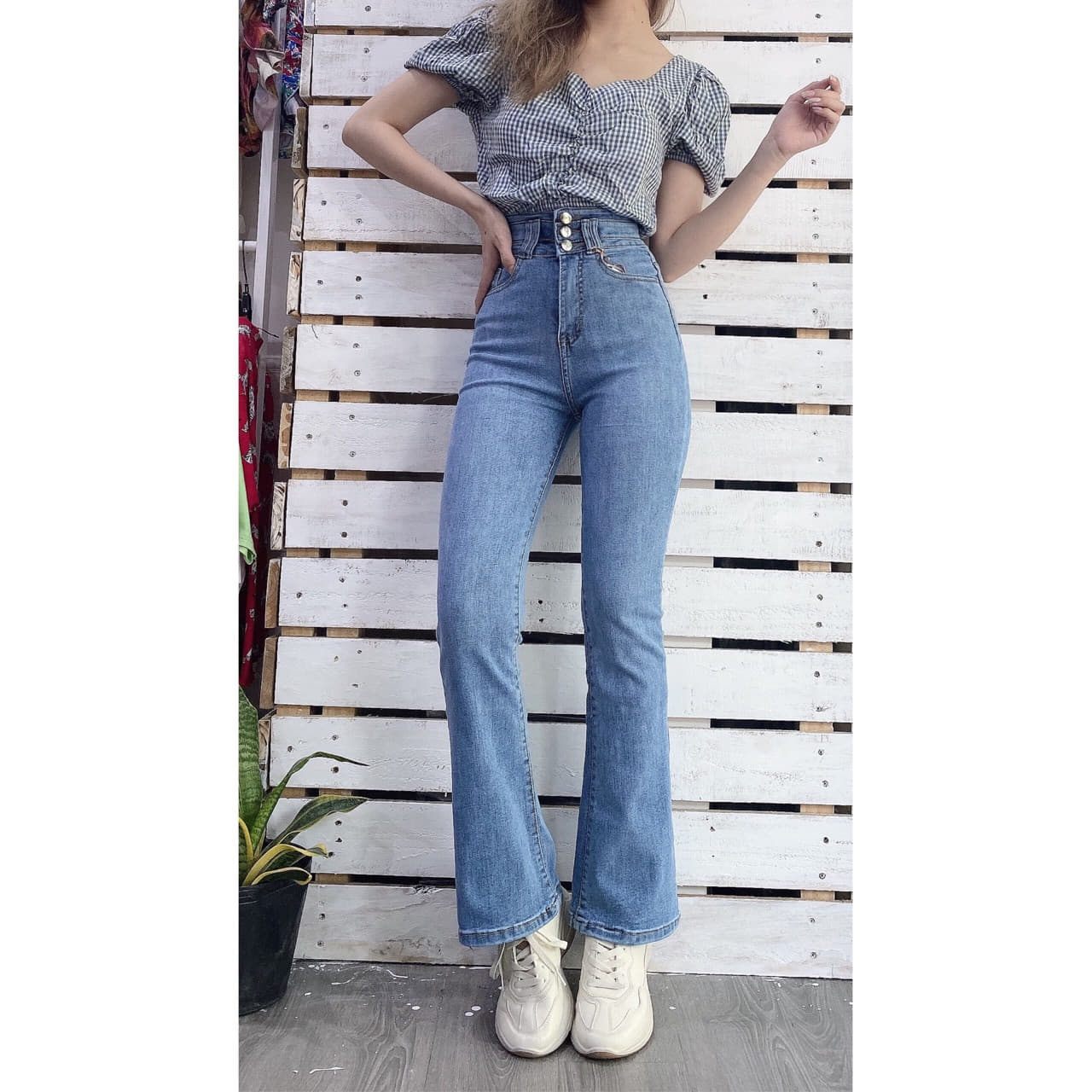 [HCM]QUẦN JEAN DÀI ỐNG LOE CO GIÃN BA NÚT SHOP PHƯƠNG CHÂU