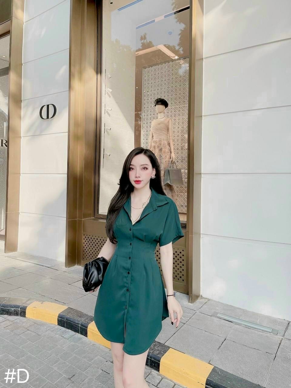 Đầm lụa cổ sơ mi-QH#damnu