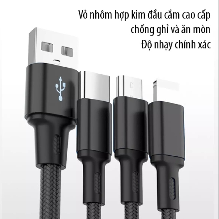 [HCM]Dây Cáp Dù 3 Đầu Sạc Đa Năng Lightning - Micro USB - Type C