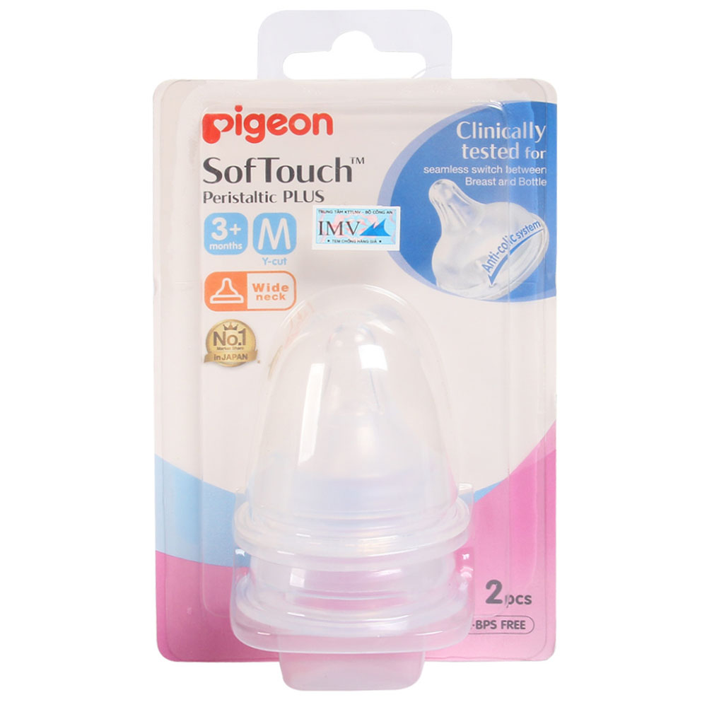 Bộ Đôi Núm Ty Pigeon SofTouch Peristaltic Plus Cổ Rộng Size M