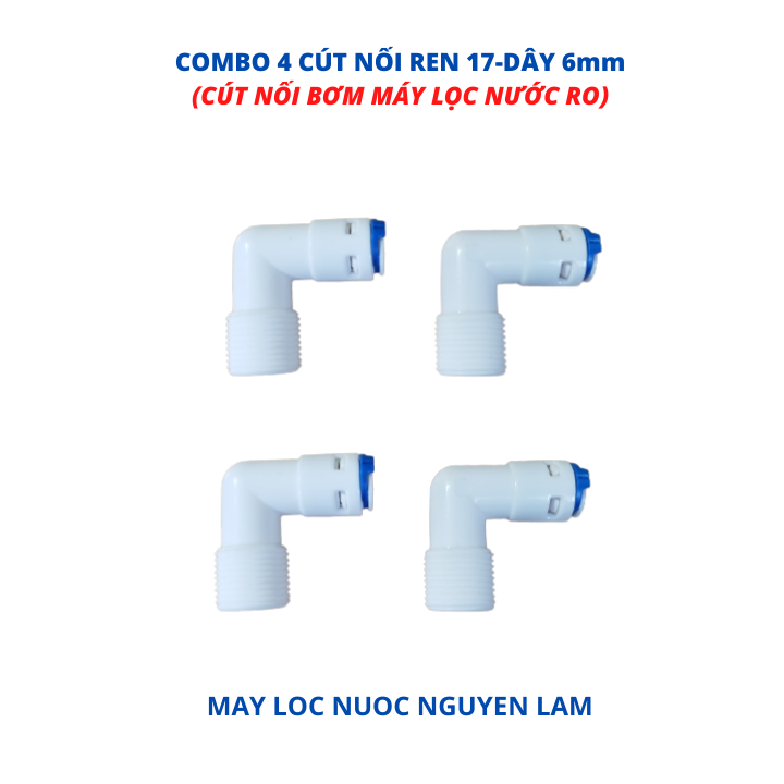 (HCM) Combo 2 Cút Nối Nhanh Ren 17 - Dây 6mm (Cút Góc Nối Bơm Máy Lọc Nước RO)