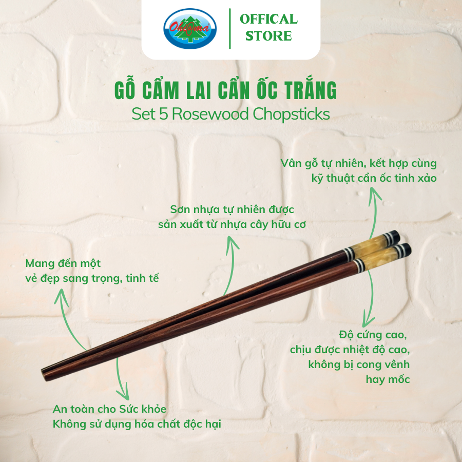 Bộ 5 Đôi Đũa Gỗ Cẩm Lai Cẩn Ốc Trắng Ohiama Rosewood Chopsticks - Đồ Dùng Bàn Ăn, Thủ Công Mỹ Nghệ