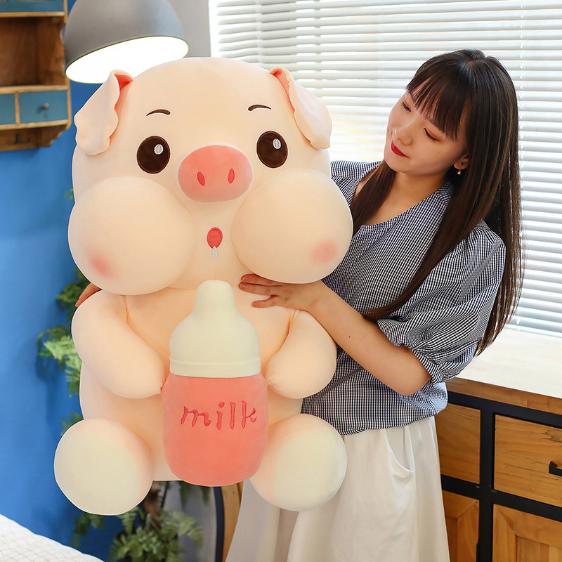 Gấu bông heo ôm bình sữa 50cm hàng vải miniso cao cấp nhập khẩu