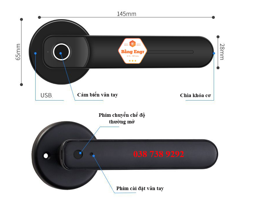 (Phiên bản mới) Khóa cửa vân tay kiểu tròn lắp đặt dễ dàng VB01