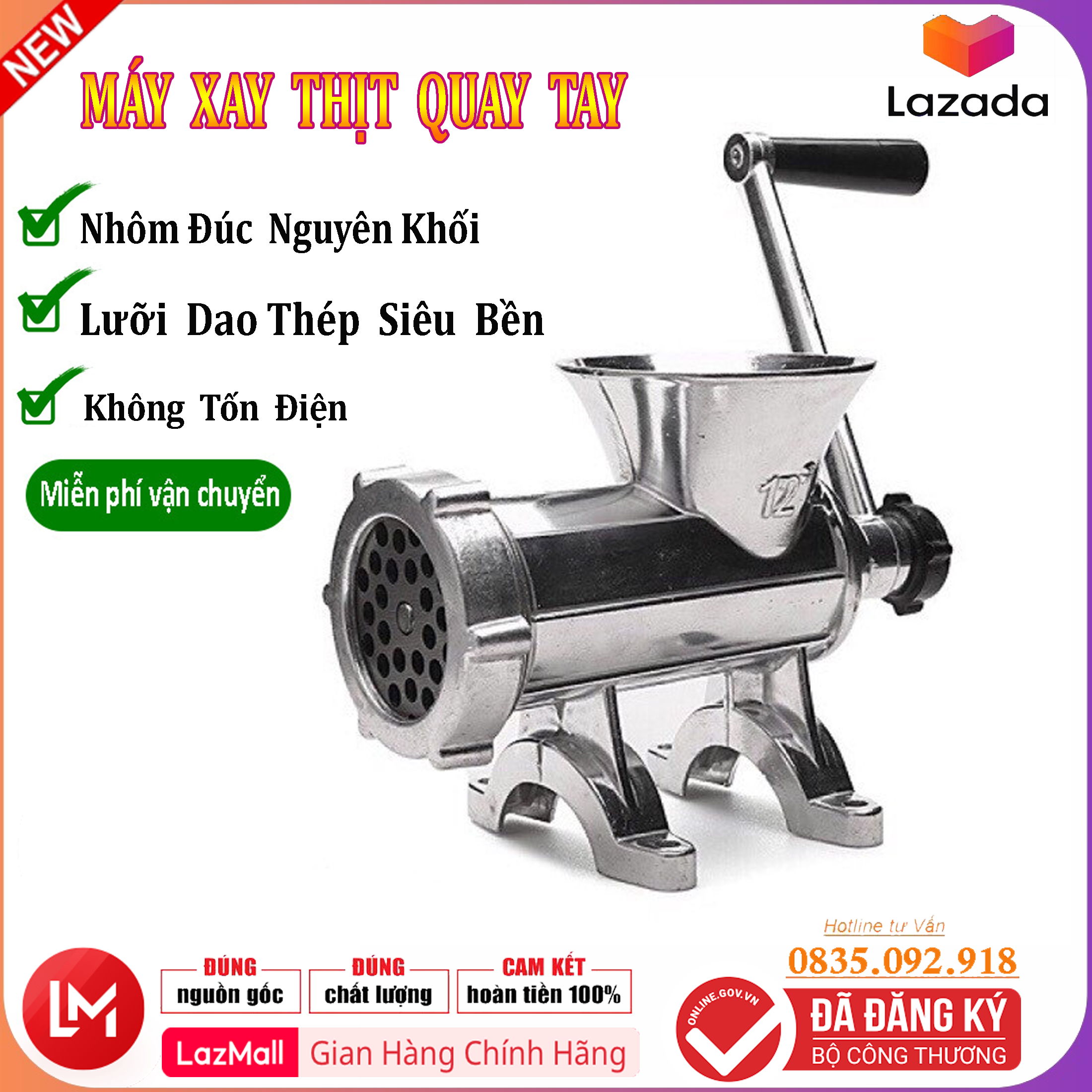 MÁY XAY THỊT ANYWEARS BẰNG TAY Cối Xay Thịt Cá Quay Tay Dụng Cụ Xay Thịt Cầm Tay Bằng Gang. Bảo Hành 12 Tháng