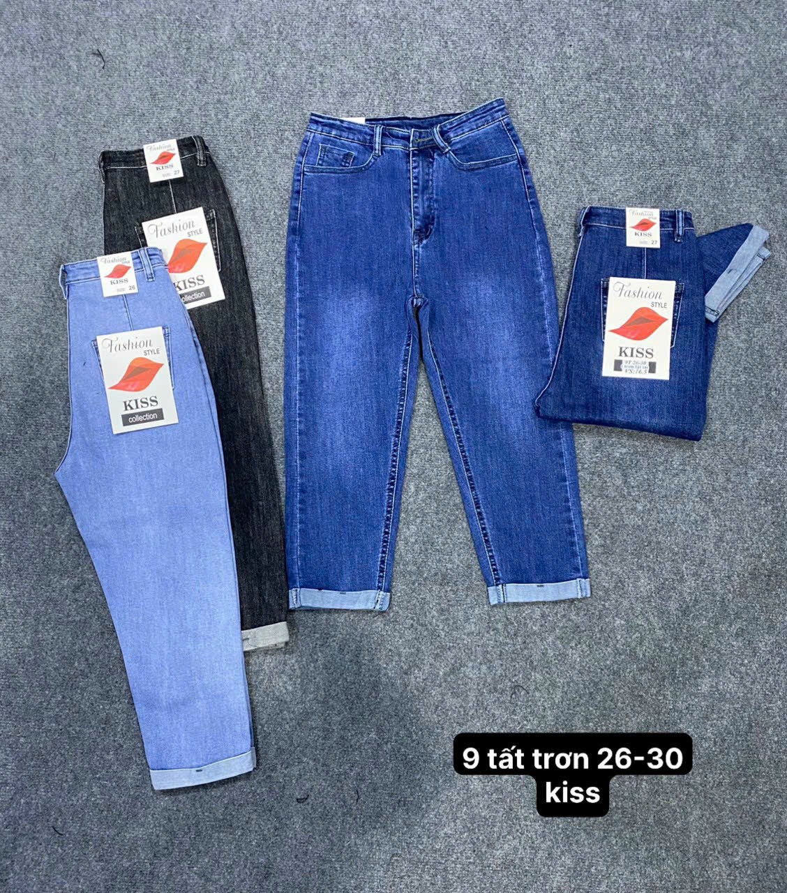 Quần Jean Nữ 9 Tấc Co Giãn Mạnh Mẫu Trơn Form Ôm Lưng Cao Tôn Dáng