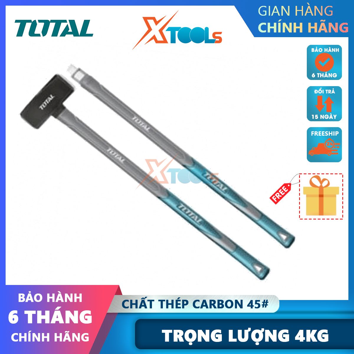 4kg total tht7216 dumbbell hammer 900 mm long hammer 45 # carbon steel, heat resistant xtools