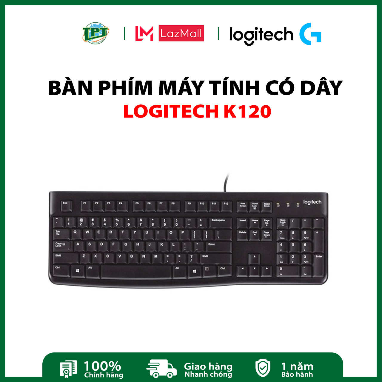 Bàn phím Logitech K120 (USB/Đen)