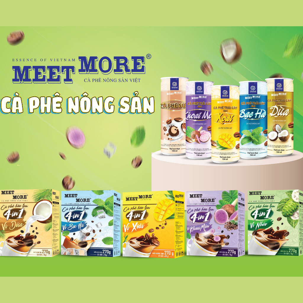 Combo 2 Hộp Cà Phê Hòa Tan Vị Xoài Và Bạc Hà Meet More (15Gói/18Gram/Hộp) - Cà phê nông sản Việt