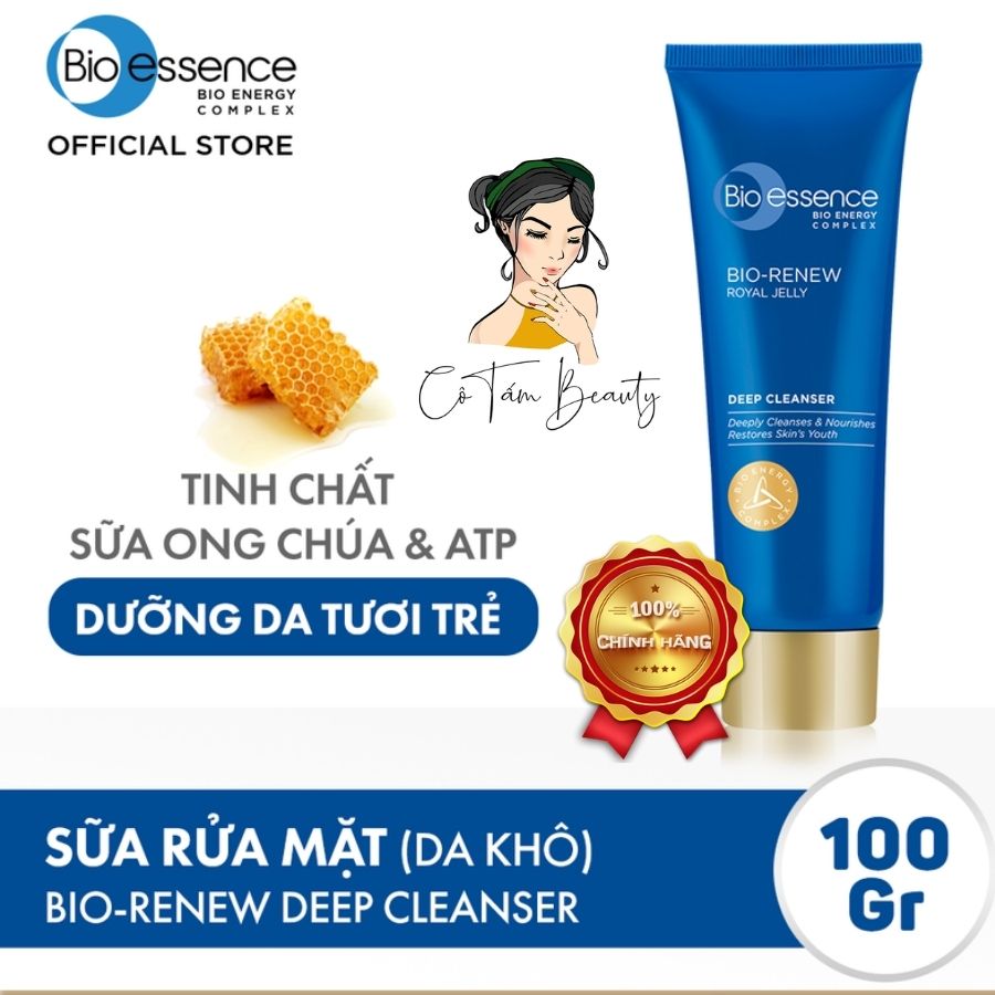 Sữa rửa mặt dưỡng ẩm dành cho da khô bio-essence bio-reniew royal jelly deep cleanser 100gr