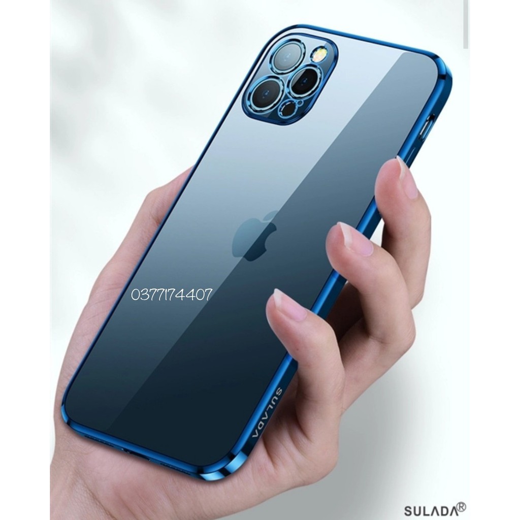 Ốp lưng Sulada viền vuông bảo vệ Camera cho iPhone Xs max, 11 Pro max, 12 Pro Max lưng trong suopots viền màu chính hãng