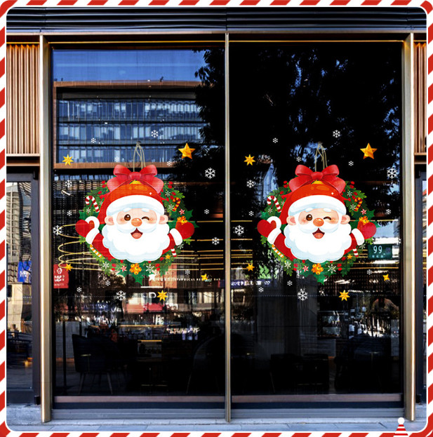 Decal trang trí Noel - Vòng nguyệt quế ông già Noel