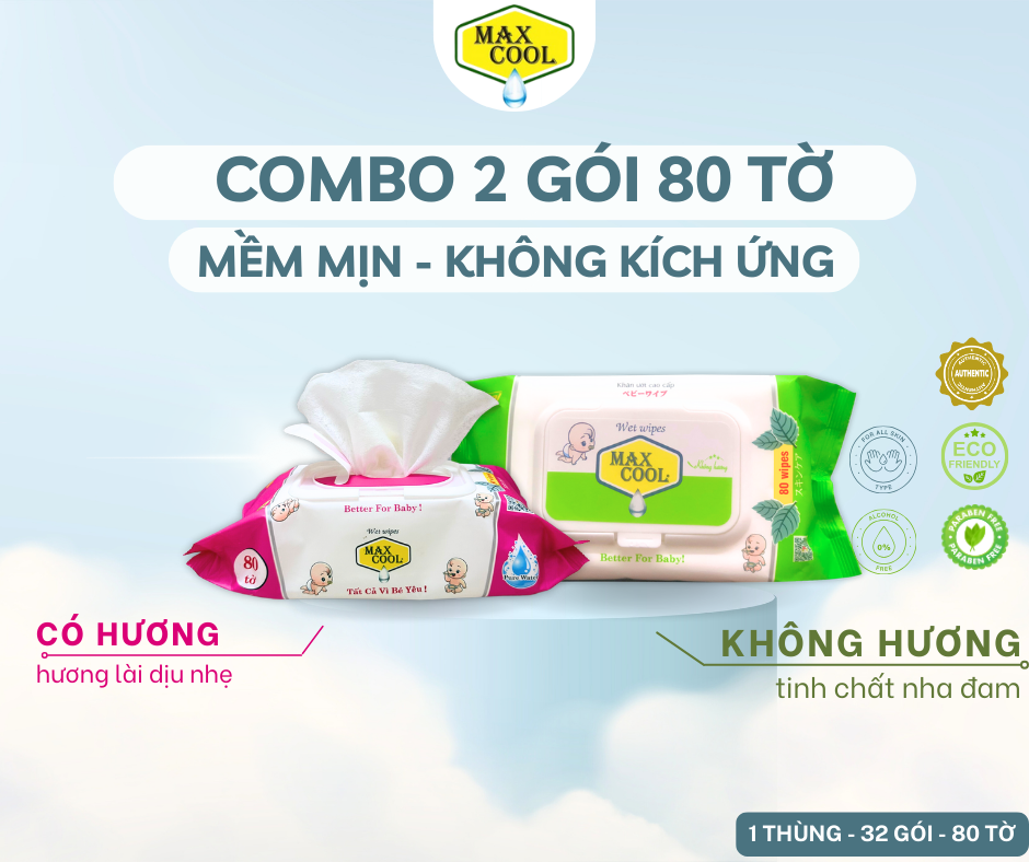Combo 2 gói Khăn giấy ướt cao cấp 80 Tờ Max Cool (HÀNG CHÍNH HÃNG)