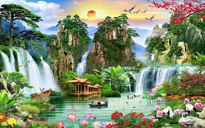 Tranh dán tường VTC Sơn thủy hữu tình UD0167 Kim sa