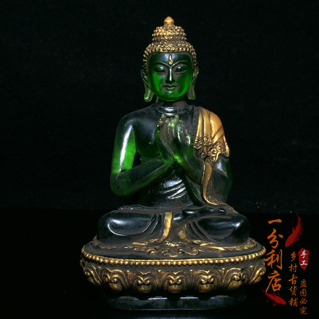Bộ sưu tập đồ cổ Tây Tạng truyền họa kim lão lưu ly Thích Ca Mâu Ni ngồi tượng Phật bày biện phật thủy tinh Tượng Đạo giáo Phật giáo