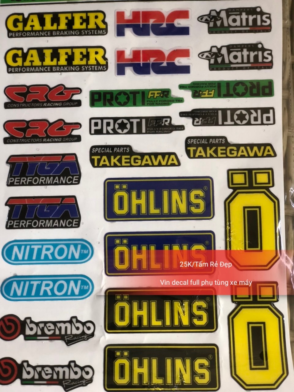 Tấm Tem Nổi Galfer, HRC, Matris, Ohlins, Nitron, CRG