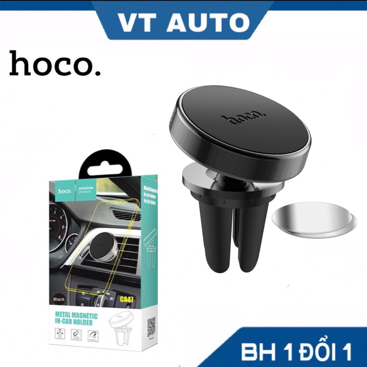 Đế hít điện thoai nam châm trên xe hơi ô tô Hoco ca47 360 độ -  giá đỡ điện thoại trên oto gắn cửa điều hòa- VT auto